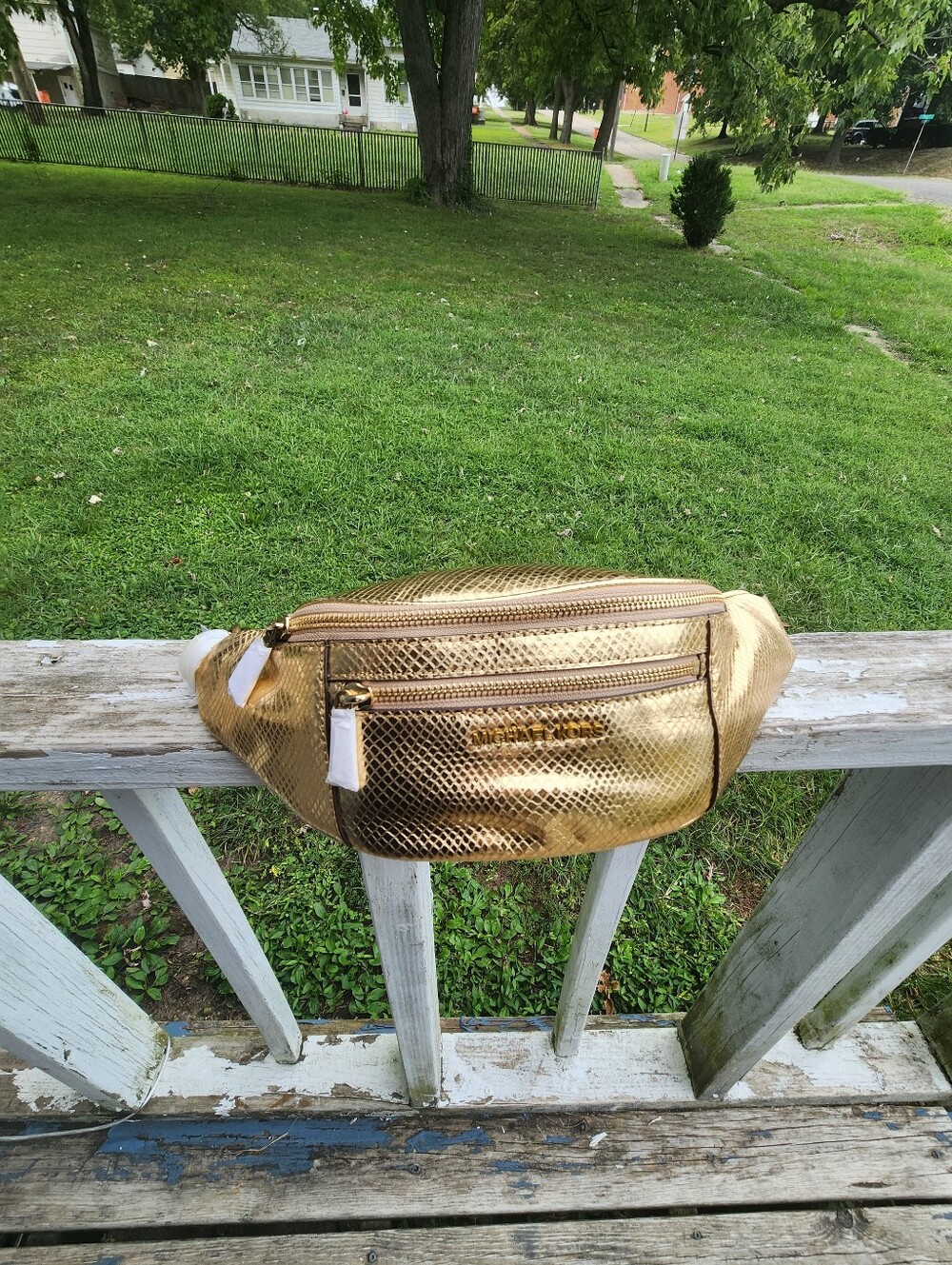 MICHAEL Michael Kors Mott Medium Belt Bag in the Old Gold metallic NWT